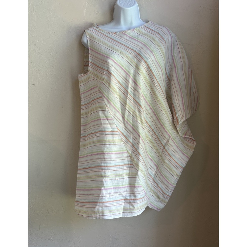 Tish Cox Draped Linen Asymmetric Dress Tunic S Striped Lagenlook Designer Resort